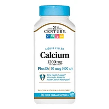 21st Century Liquid Filled Calcium 1200 mg + D3 90 Caps By 21st Century