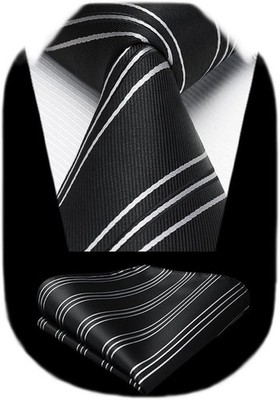 HISDERN Mens Striped Ties Classic Silk Woven Tie and Pocket Square Set Formal Bu