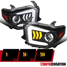 Fit 2014-2021 Toyota Tundra Black LED DRL Projector Headlights Sequential Signal