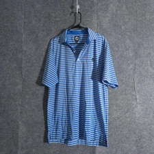 FootJoy Golf Polo Shirt Mens Medium Blue Striped Performance Bears Paw Sports