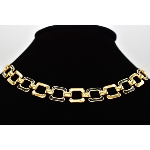 Monet Vintage Halsband Halskette schwarz Emaille Gliederkette gold klobig signiert BinL - Bild 3 von 12