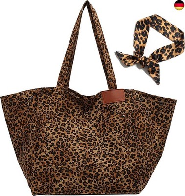 Tote Tasche Leopardenmuster Handtasche Canvas Umhängetasche Damen Leoparden 