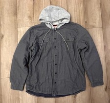 Wrangler Authentics Flannel Lined Hooded Twill Shirt Jacket-Men's XL-Gray/Red