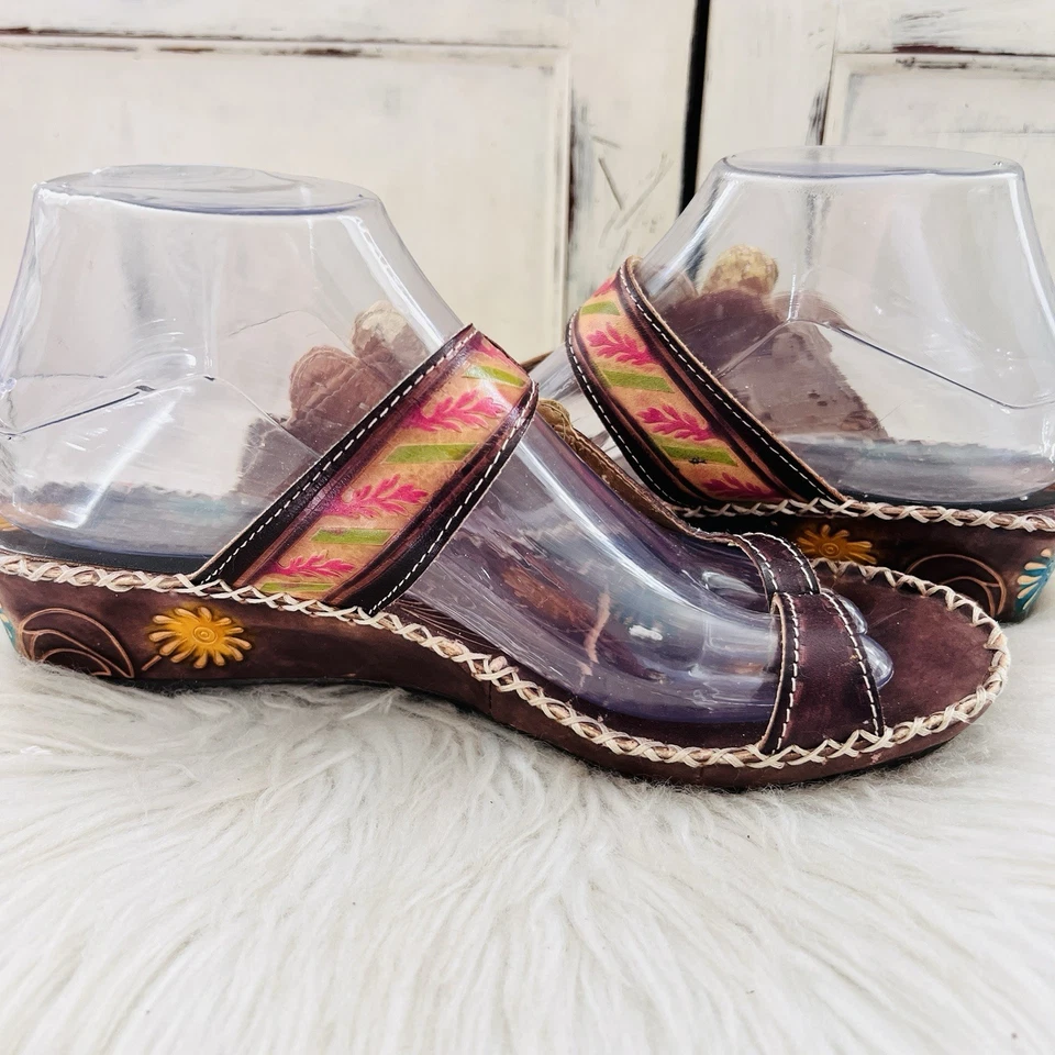 L'Artiste Spring Step Handmade Brown Leather Toe Loop Sandals Santorini EU39 US8 - Image 4 of 4