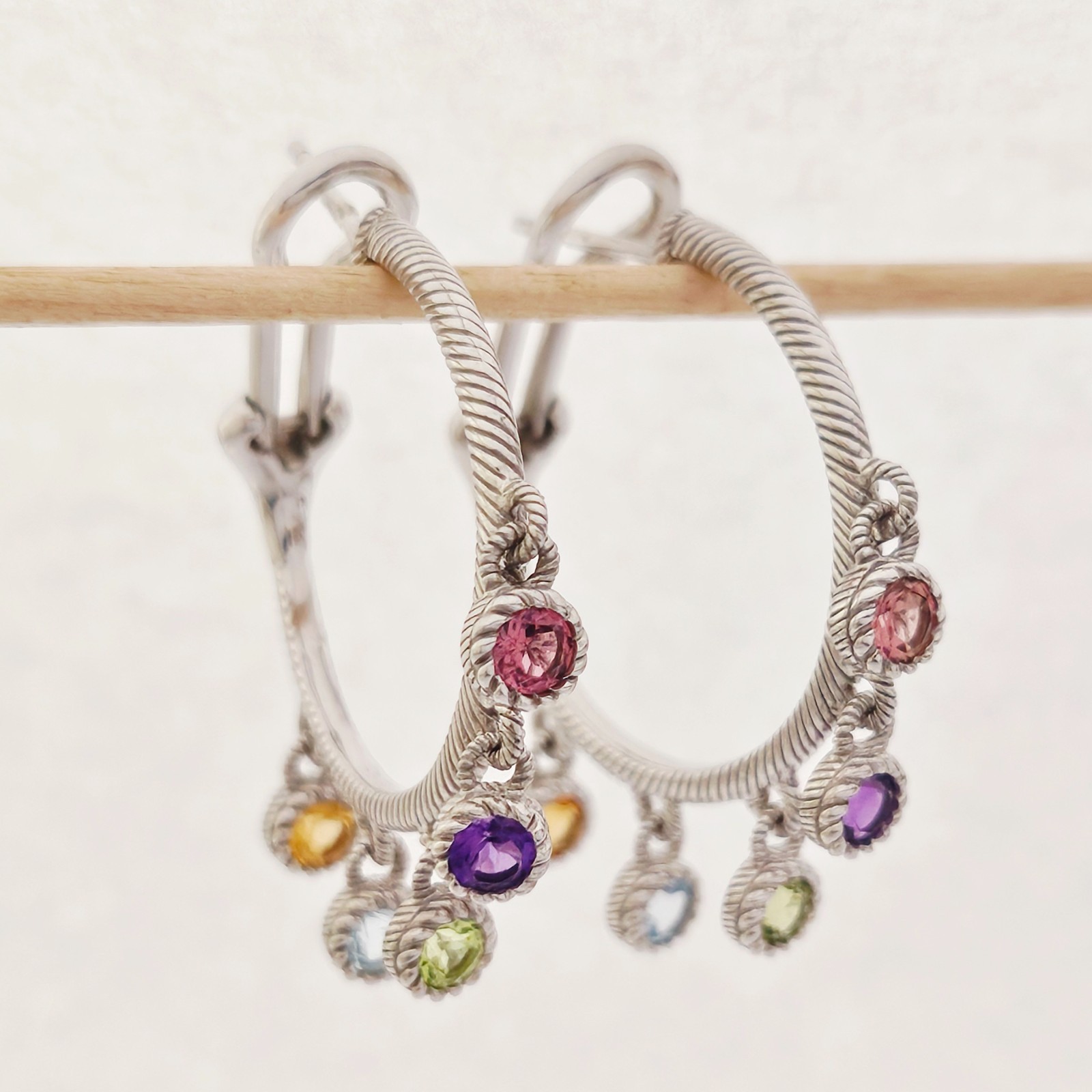 Retired Judith Ripka Multi Gemstone Dangles Sterl… - image 1