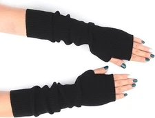 Cashmere Blend Arm Warmer Winter Fingerless Gloves Knit Long Black (42cm)