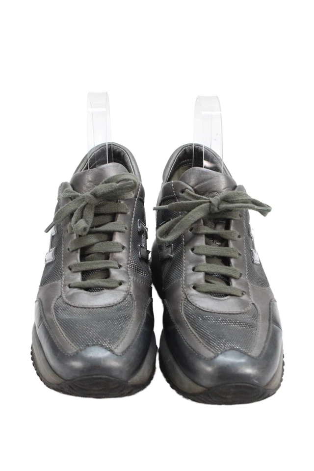 Zapatillas deportivas Hogan para mujer con cordones de cuero con suela de goma plateadas talla 8 Foto 2 de 4