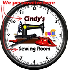 Personalized Your Name Sewing Room Quilting Seamstress Machine Sign Wall Clock