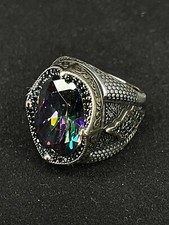 Mystic Topaz Gemstone Men's Ring, 925k Sterling Silver, Handmade Jewelry