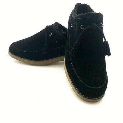 Lands End Women's Size Black Sherpa Suede Clogs Mules Slide