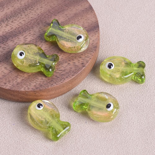 5 Stück Handgefertigte Fischperlen 19x13mm Glänzend Gold Lampwork-Perlen - Picture 9 of 16