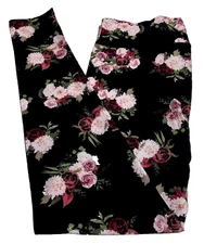 TC Lularoe Leggings Floral Pink Red Roses On Black Size 12-18 NEW 174033