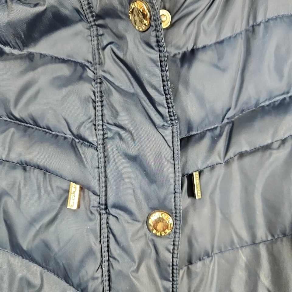 Michael Kors 羽绒大衣人造毛皮装饰帽及膝深蓝色 M 码 — 第 4/4 张图片