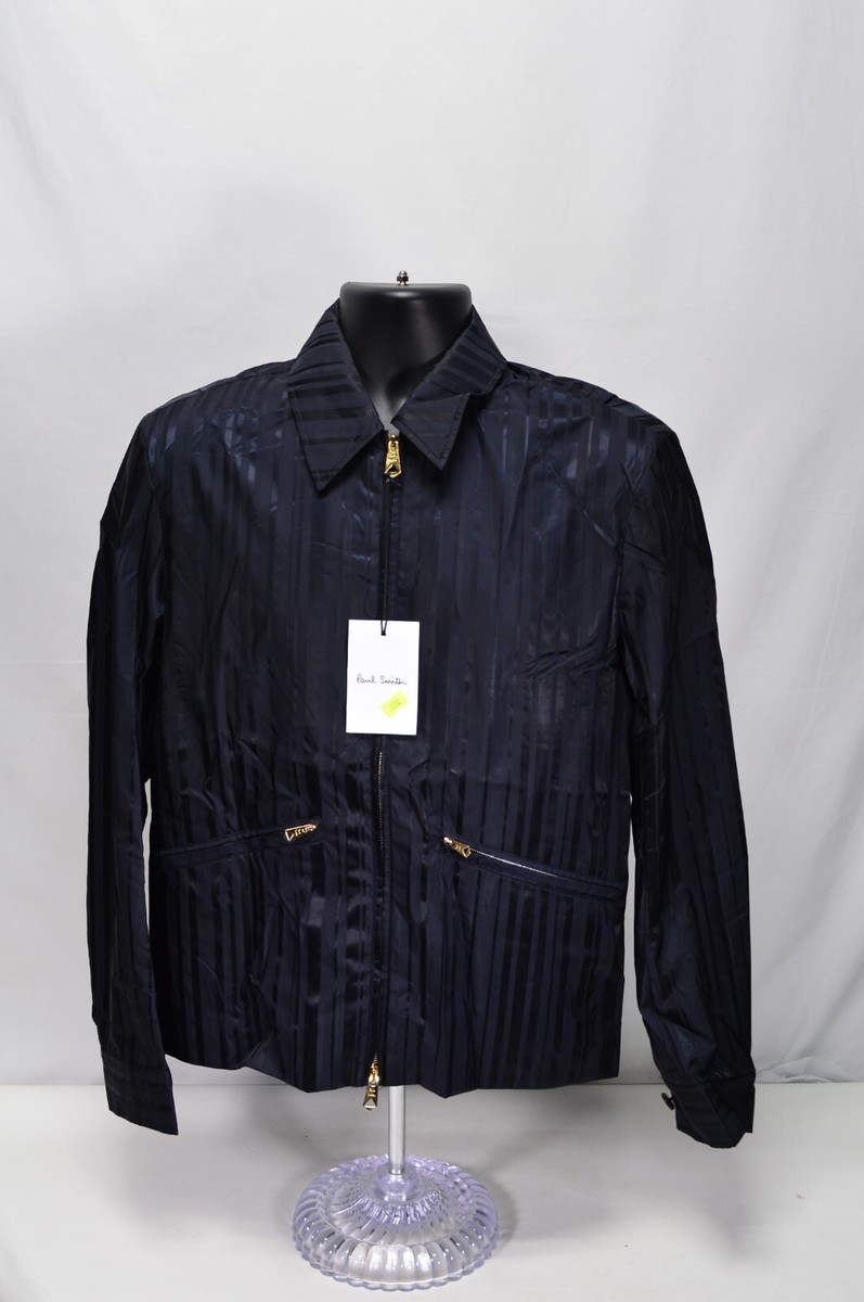 NWT $1195 Paul Smith Mens Zip Front Jacket Shadow Stripe Blue 