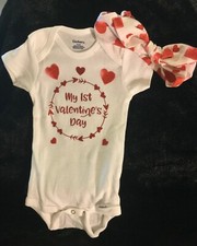 "My First Valentine" Baby Onesie 6-9 mo And Bow Headband