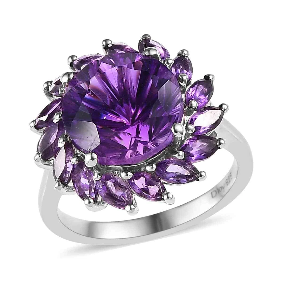 LOVE 5.10ctw Hanabi Cut Premium Moroccan Amethyst Ring Platinum