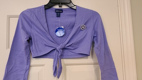 Limited Too Cardigan/Ballett Achselzucken Top lila mit Strass Pin Mädchen Small 10 Neu mit Etikett