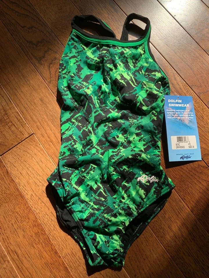 Traje de baño DOLFIN Rondo estampado femenino DBX espalda de una pieza niñas 24 NUEVO con etiquetas $84 Foto 2 de 4