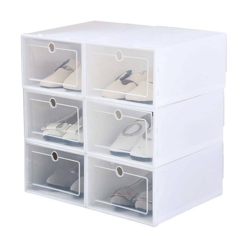 6X Plastic Shoe Storage Boxes Drawer Stackable Foldable Organiser Clear Duarble - Picture 10 of 10