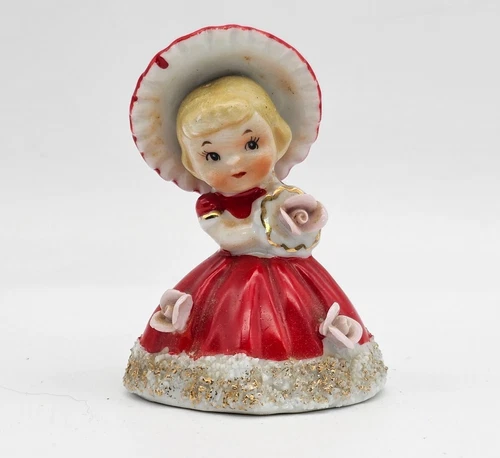 VTG Norcrest Christmas Girl Bell with Pink Roses 1972