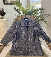 NWOT Alfred Dunner 12 Blazer Blue Metallic Paisley 3/4 Sleeve Buttons Pockets