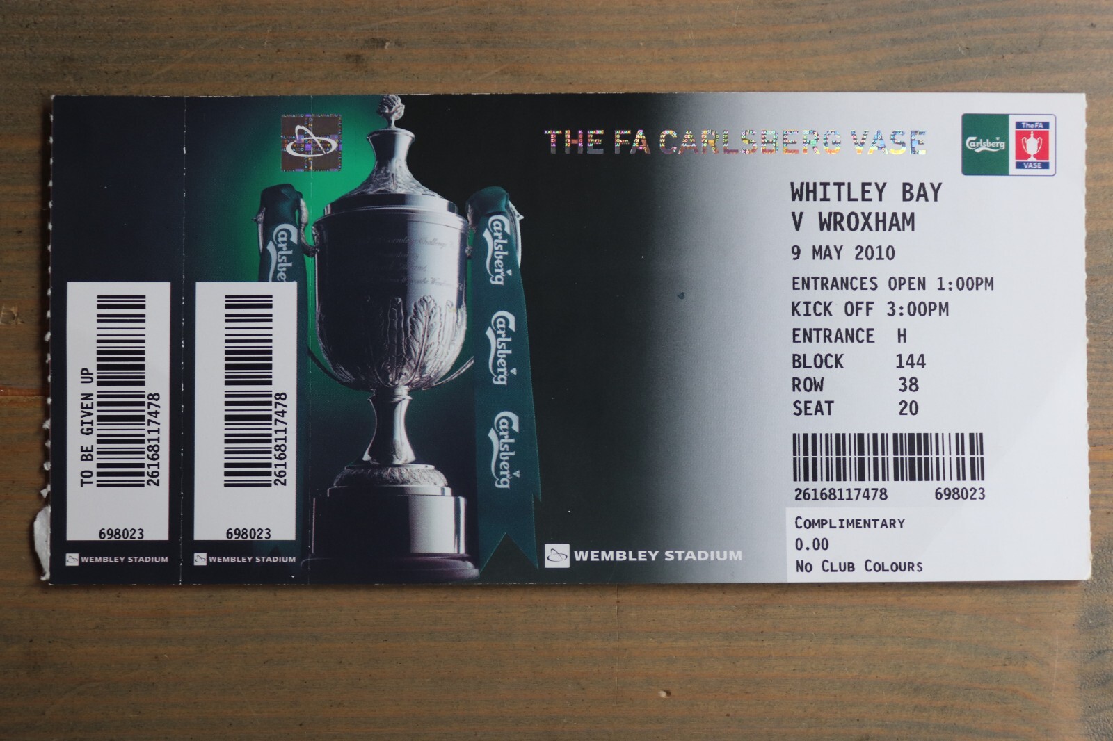 WHITLEY BAY v WROXHAM 2010 FA Vase Final TICKET Wembley Unused eBay