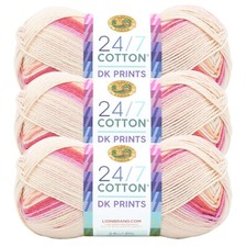  3 Pack Lion Brand Yarn 769-502G 24/7 Cotton DK Yarn, Flamingo