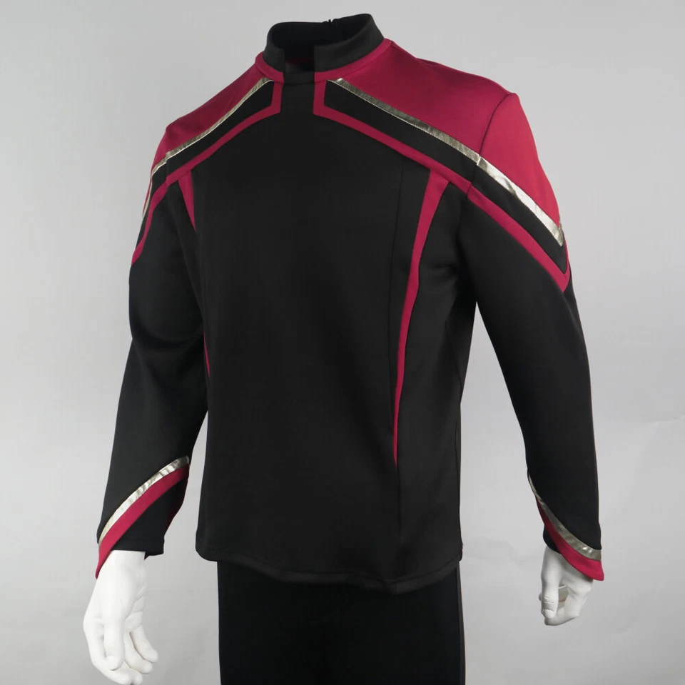 Cosplay Almirante JL Picard Rojo Dorado Rayas Uniforme Flota Inicial Top Camisas Disfraces Foto 2 de 4