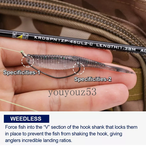 50pcs EWG Offset Worm Hook Soft Plastic Hook Wide Gap V-Type Fishing Hook 4-2/0# - Picture 12 of 18