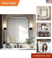 Versatile 36" x 30" Black Metal Wall Mirror for Home - Shatterproof Stylish