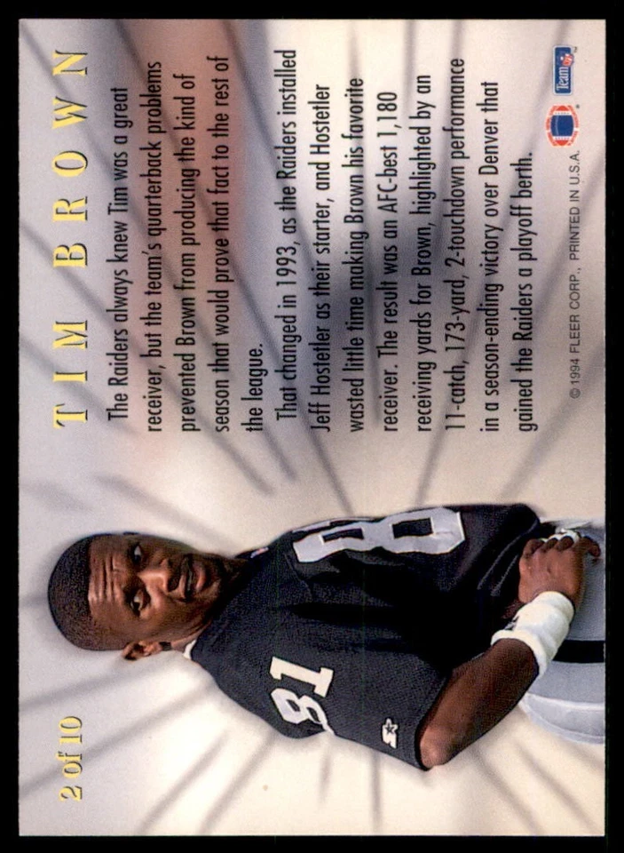 1994 Fleer Tim Brown Insert - Image 2 of 2