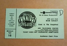 AMERICAS FUNNIEST HOME VIDEOS BOB SAGET ORIGINAL 1992 TICKET ABC TV - RARE