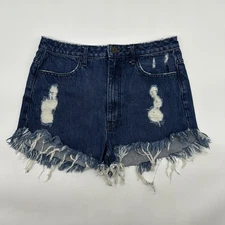 Show Me Your Mumu Blue Size 30 Distressed Fringe Hem 100% Cotton Jean Shorts