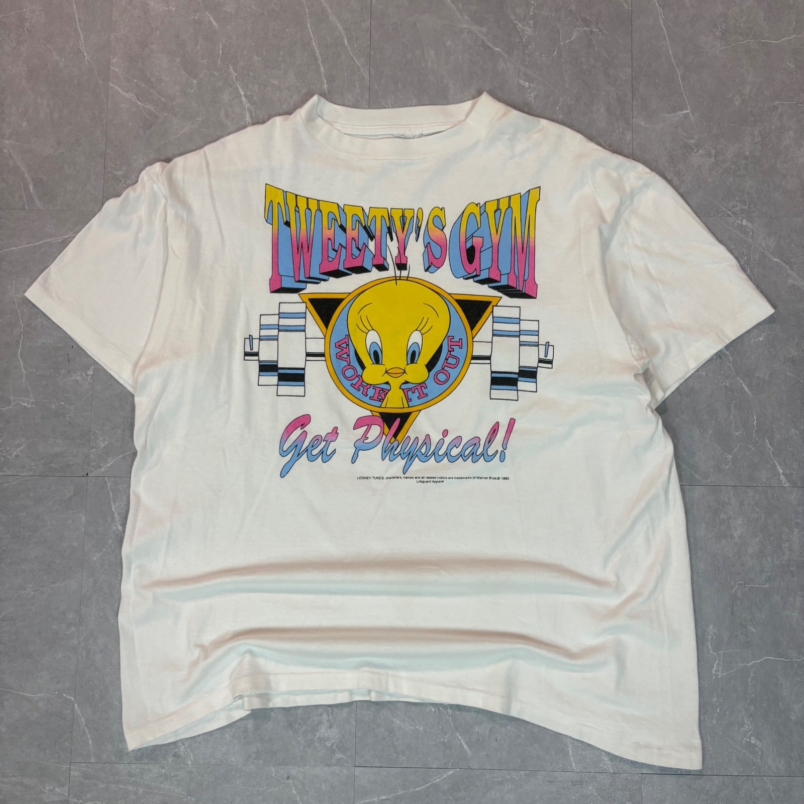 Vintage 1993 Looney Tunes Tweety Gym Get Physical T-Shirt White XL 90s WB