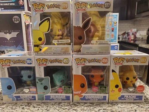Funko Pop! Pokémon Diamond, Flocked, Exclusive Squirtle, Bulbasaur, Charmander