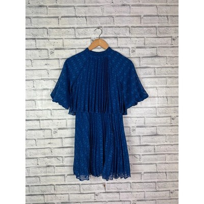 ASOS Design Petite blaues Plissee-Minikleid 8 hochgeschlossen Flatterärmel Anlass