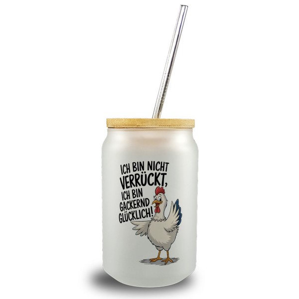 FröHliches Huhn Gackernd GlüCklich Trinkglas Mit Bambusdeckel-image