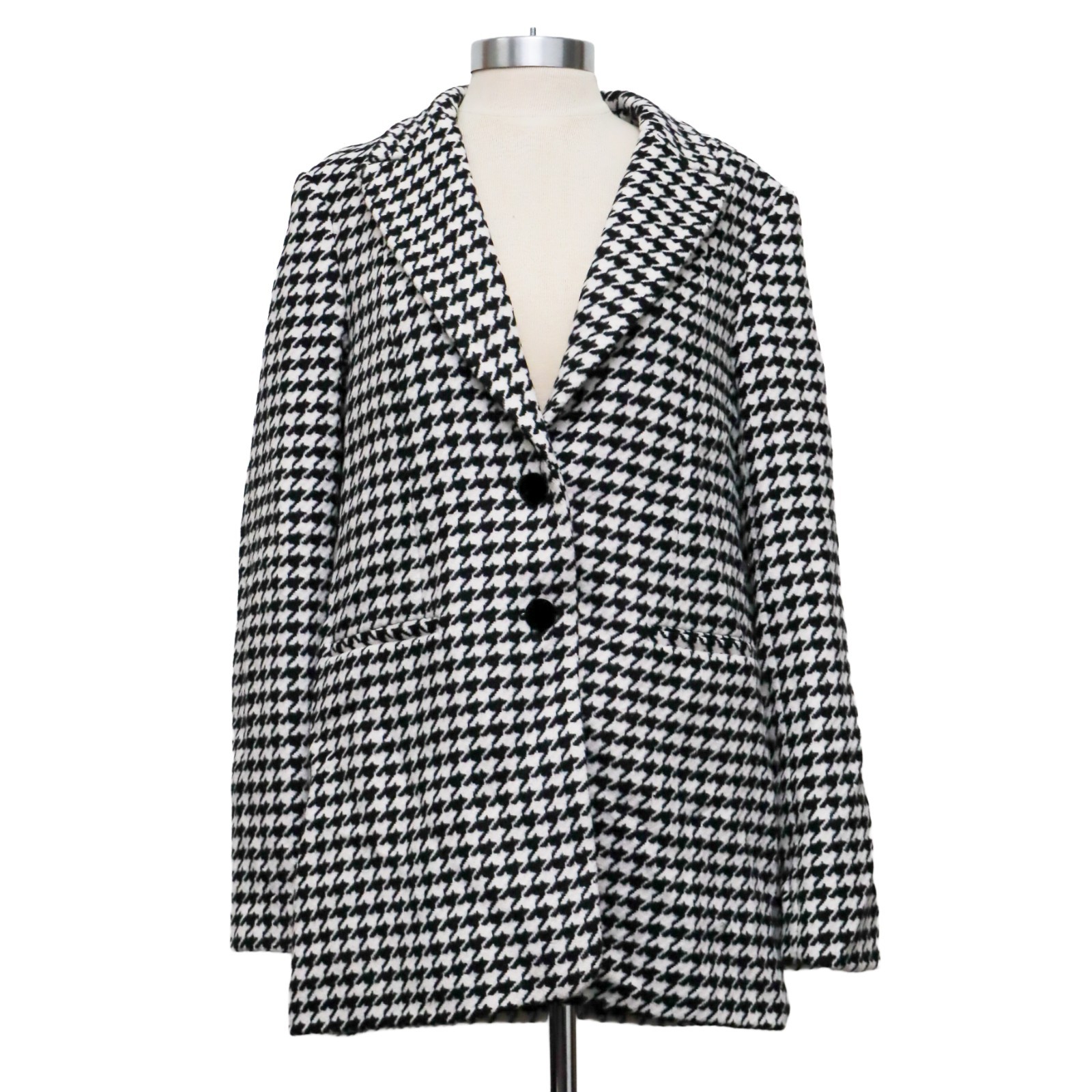 Good American Houndstooth Blazer Womens Size 3 Black White Wool Blend Jacket NWT image 3