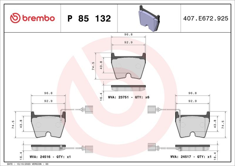 Brake Pads Set Front Brembo P85132 4S0698151 4S0698151B 4S0698151J 8E0698151Q - Image 9