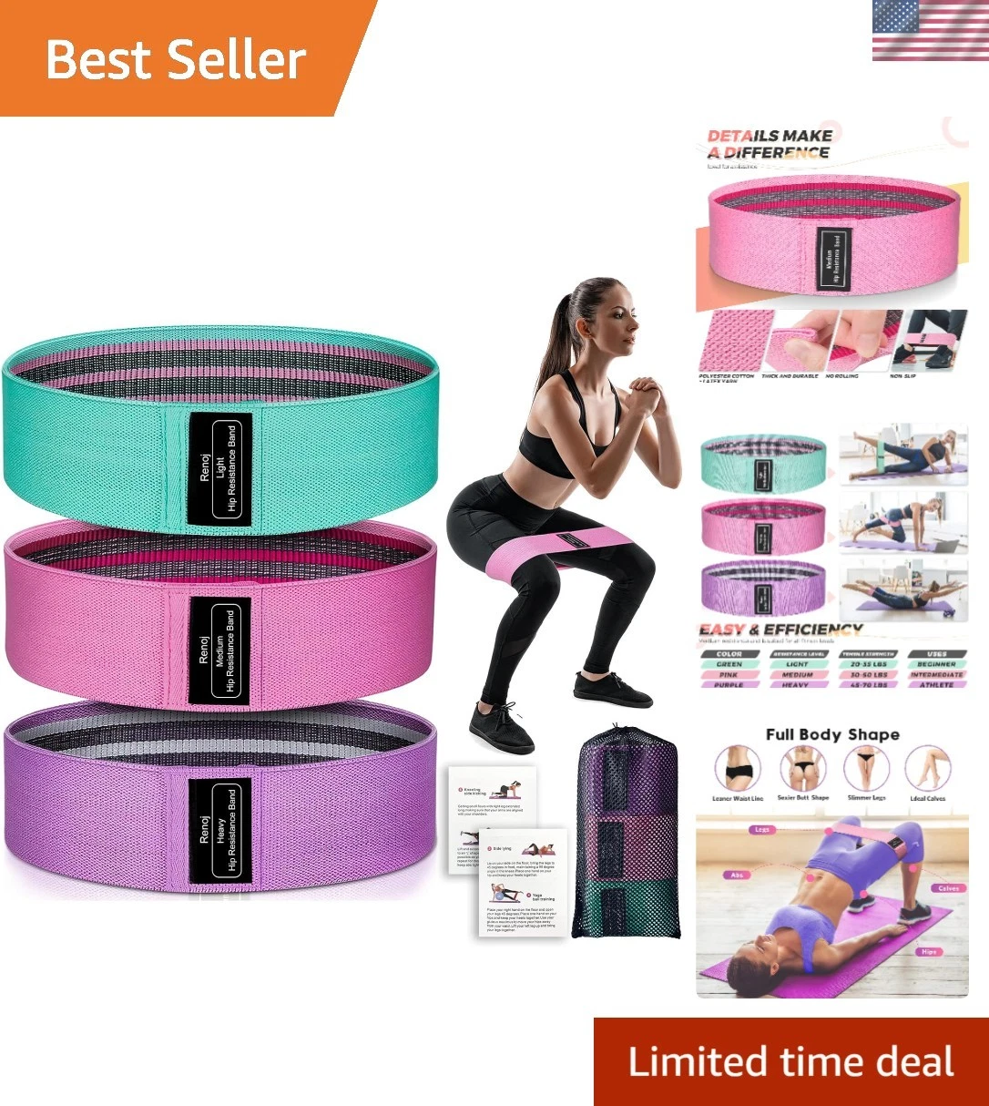 Portable 3-Band Workout Set - Non-Slip Resistance Bands for Total Body Fitness
