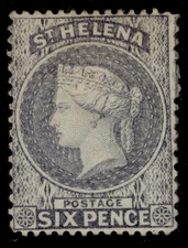ST. HELENA QV SG25, 6d milky blue, M MINT. Cat £550. PERF 14x12½