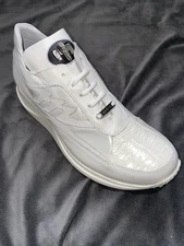 Mauri 8555 White Leather Cocco Patent Low Top Sneakers Size 9M Made In Italy NIB
