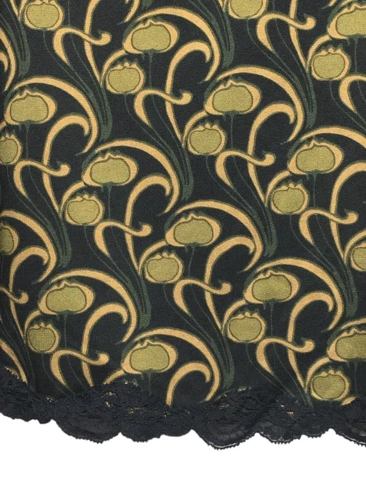 Hillard & Hanson 1X 黑色花卉印花蕾丝边下摆弹力半身裙 — 第 2/4 张图片