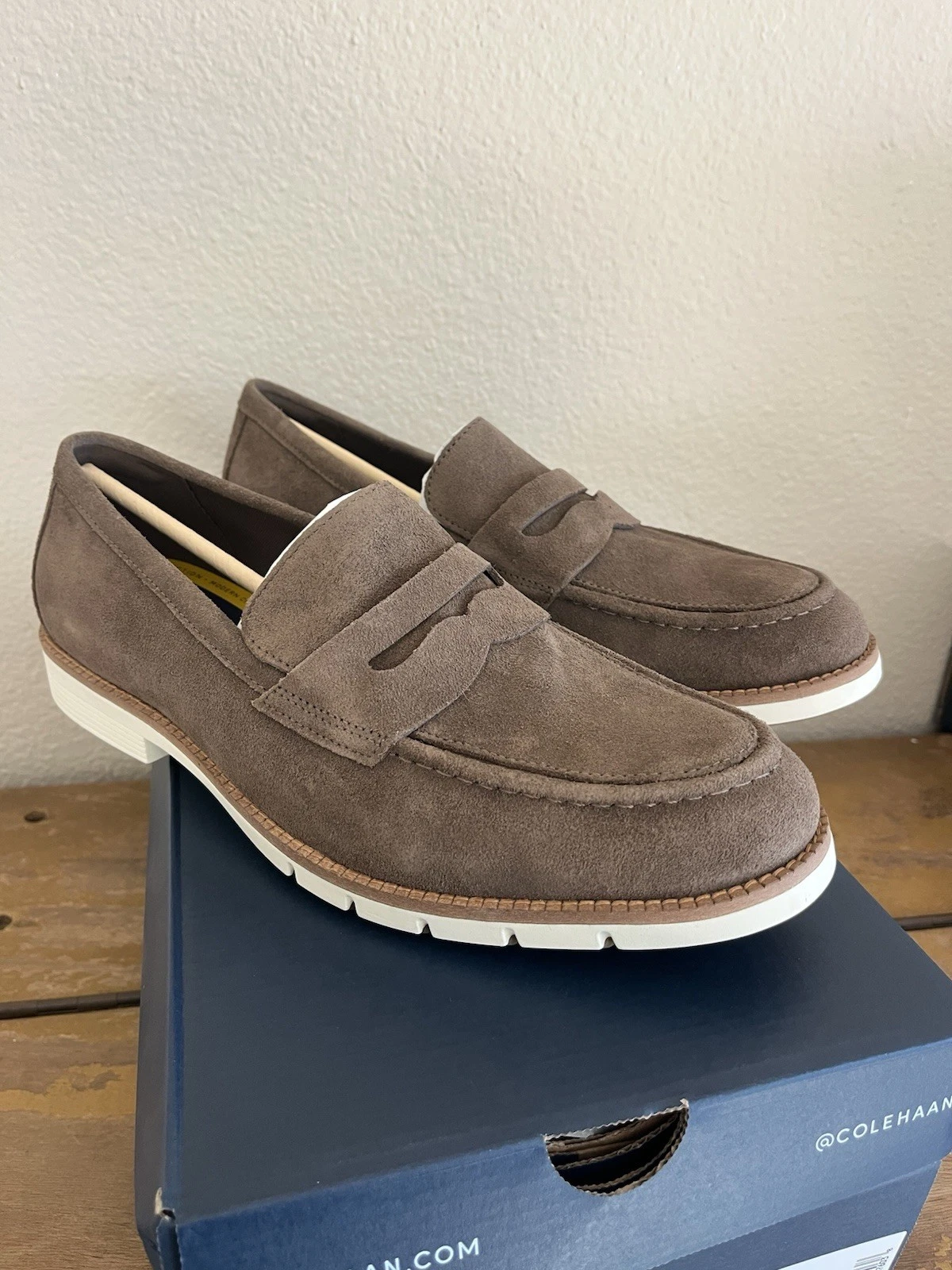 Cole Haan Mens Suede Penny Loafers Size 10.5 Truffle Brown Leather C41635 Dress
