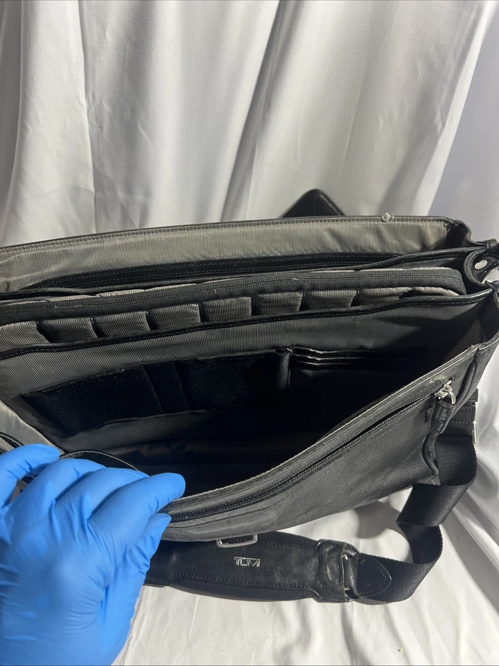 TUMI 3 Section All Leather Black Briefcase Flapover handle Business Professional - Image 3 of 4