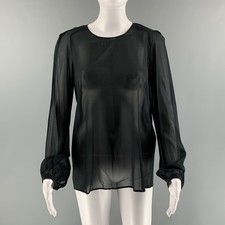 RED VALENTINO Size M Black Silk Blend Chiffon See Through Crew Neck Dress Top