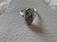 Vintage Avon Silver Tone Abalone Shell Ring Size 6 1/2 adjustable. See photos