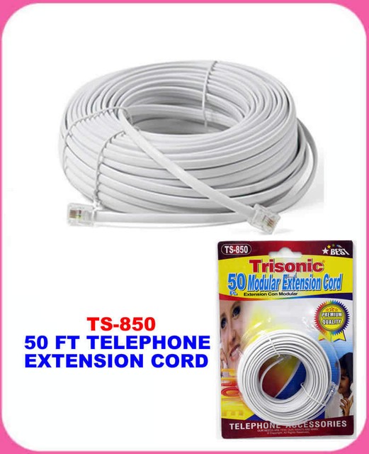 50ft White Modular Telephone//Phone Handset Coil Cord