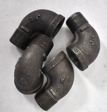 Lot of 4 3/4" Malleable Iron Pipe Fittings 90  Street Elbows Black Finish