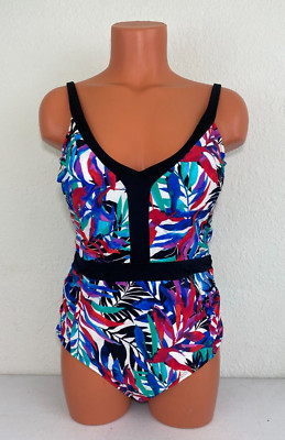 Jantzen Womens Leaf Print One Piece Swimsuit Multicolor Size 10